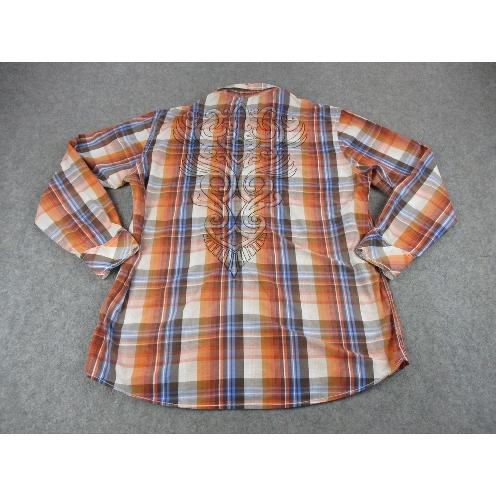 Roar Shirt Mens 2XL XXL Orange White Signature Puff Embroidery Pearl Snap Rode